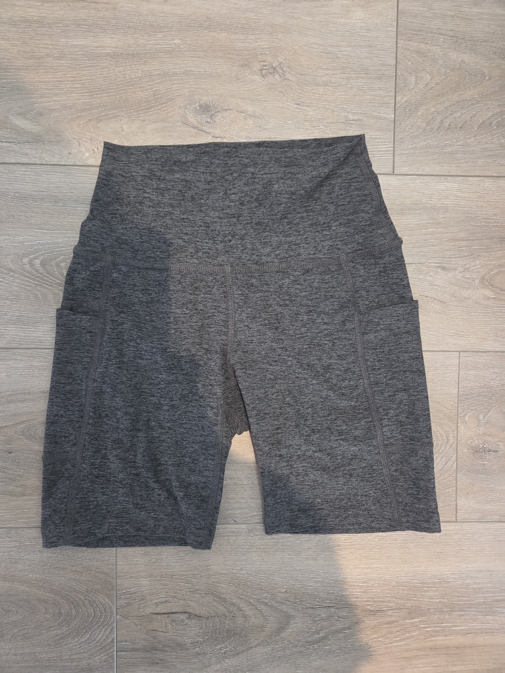 Beyond Yoga Heather Charcoal High-Rise Bike Shorts with Pockets